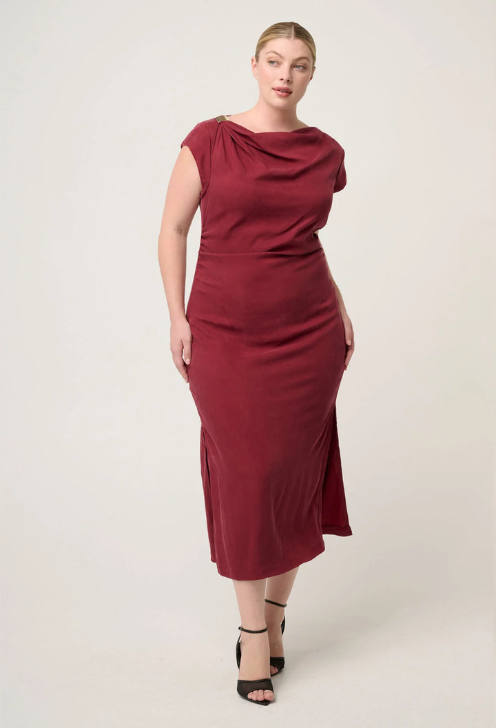 OnceWas Monique Draped Neck Dress - Ruby - Shop 9