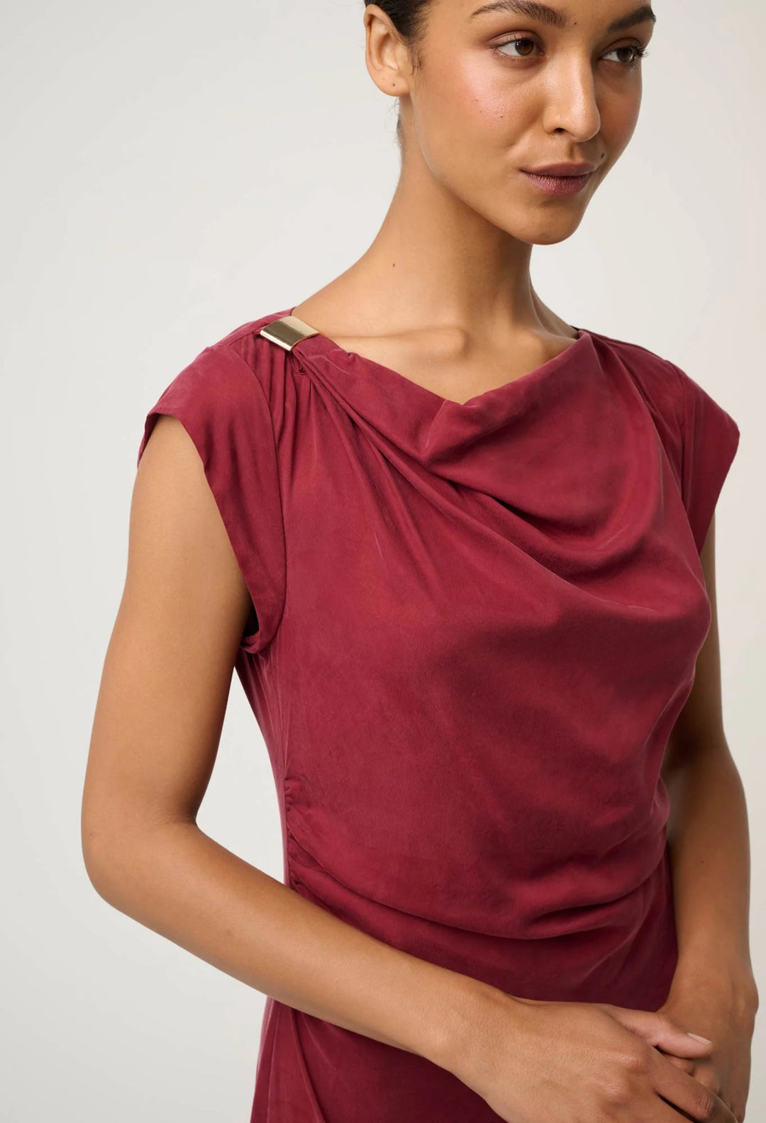 OnceWas Monique Draped Neck Dress - Ruby - Shop 9