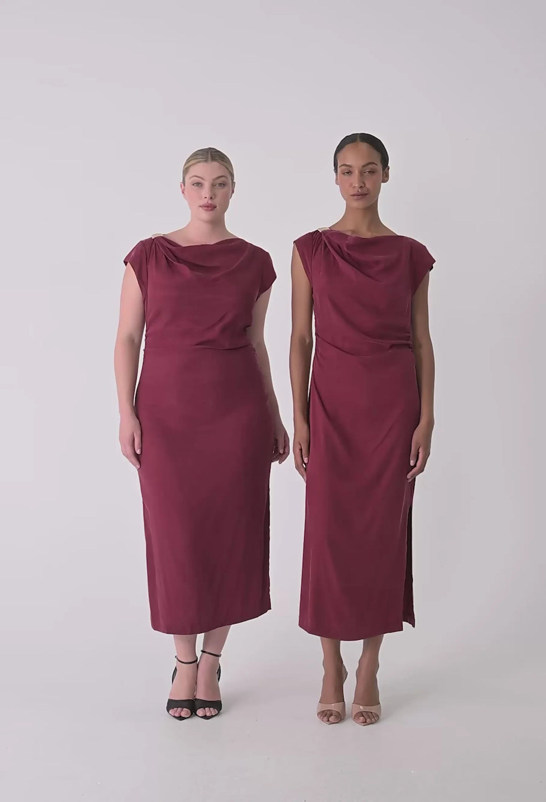 OnceWas Monique Draped Neck Dress - Ruby - Shop 9