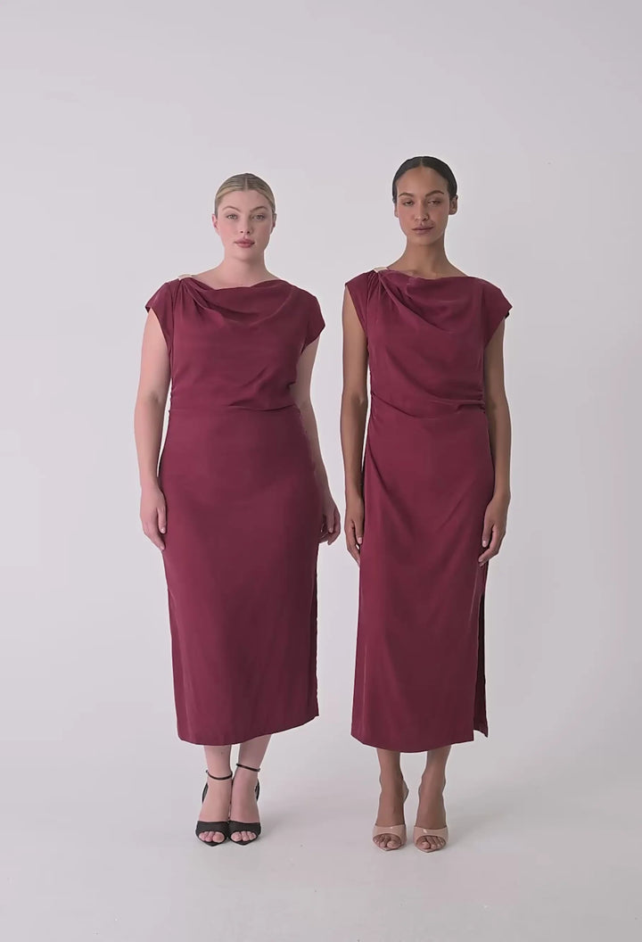 OnceWas Monique Draped Neck Dress - Ruby - Shop 9