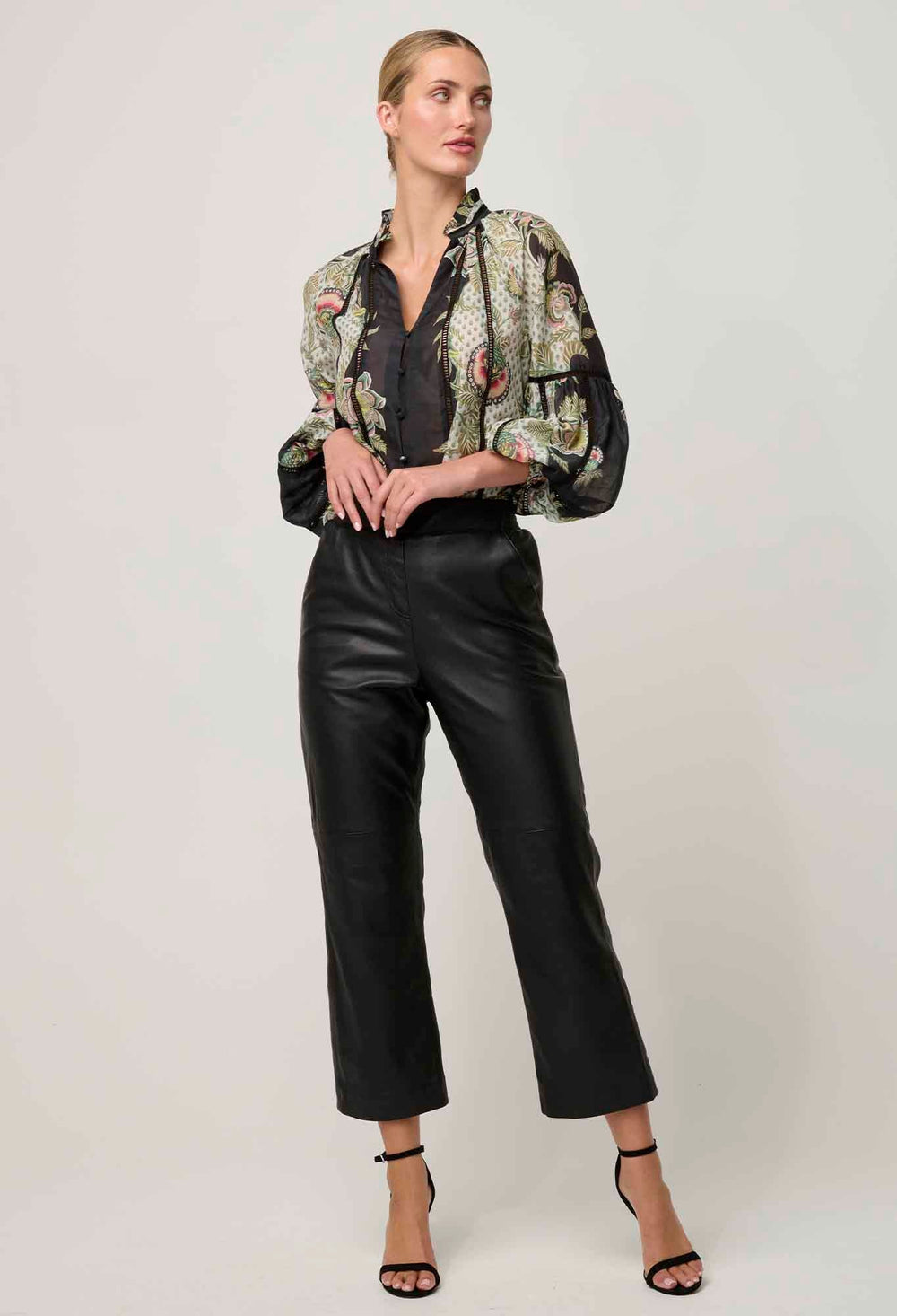OnceWas Montoya Leather Straight Leg Pant - Onyx - Shop 9