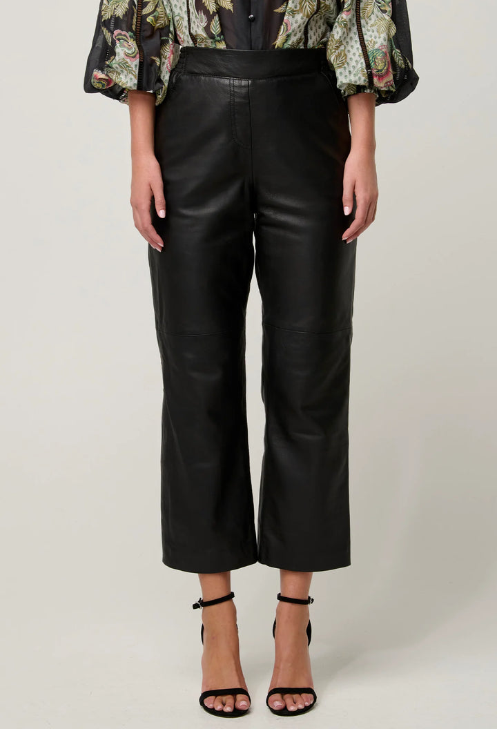 OnceWas Montoya Leather Straight Leg Pant - Onyx - Shop 9
