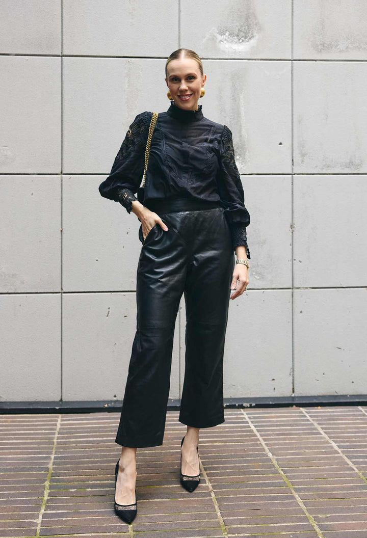 OnceWas Montoya Leather Straight Leg Pant - Onyx - Shop 9