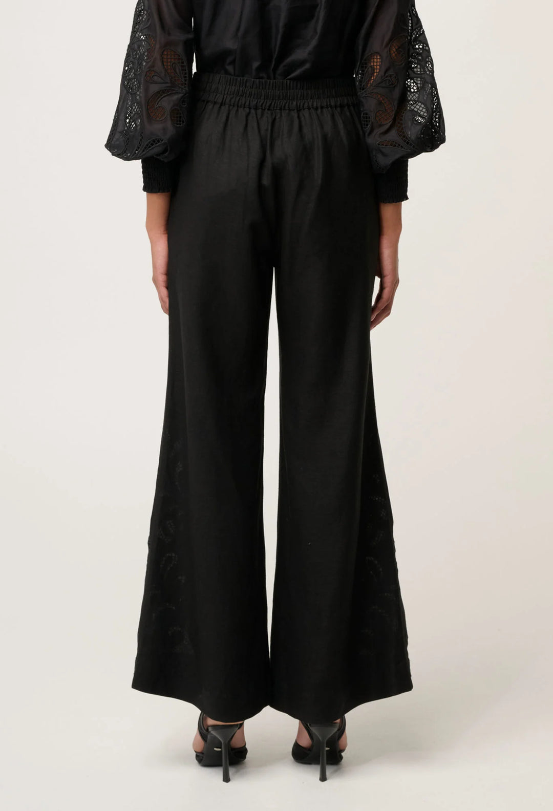 OnceWas Rhea Linen Viscose Embroided Pant - Black - Shop 9