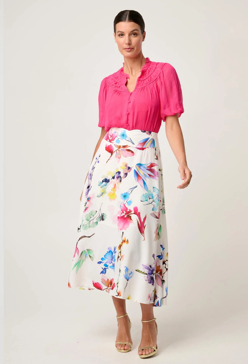 OnceWas Selini Braided Neck Viscose Chiffon Blouse - Celosia Pink - Shop 9