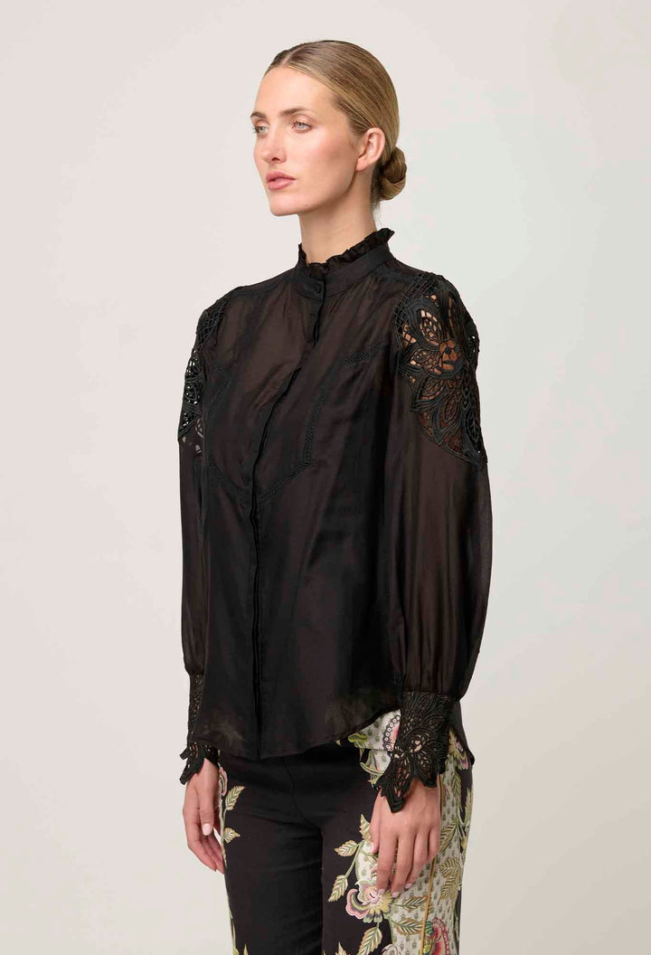 OnceWas Sevilla Cotton Silk Shirt - Onyx - Shop 9