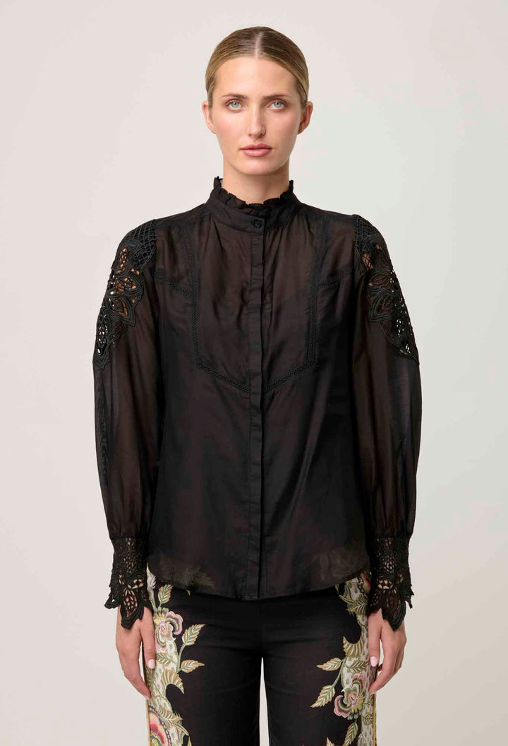OnceWas Sevilla Cotton Silk Shirt - Onyx - Shop 9