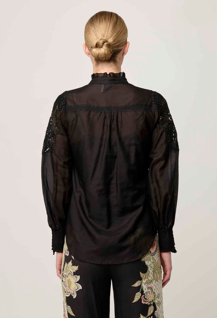 OnceWas Sevilla Cotton Silk Shirt - Onyx - Shop 9