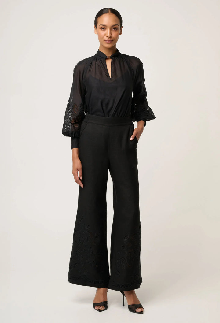 OnceWas Simona Cotton Silk Embroided Blouse - Black - Shop 9