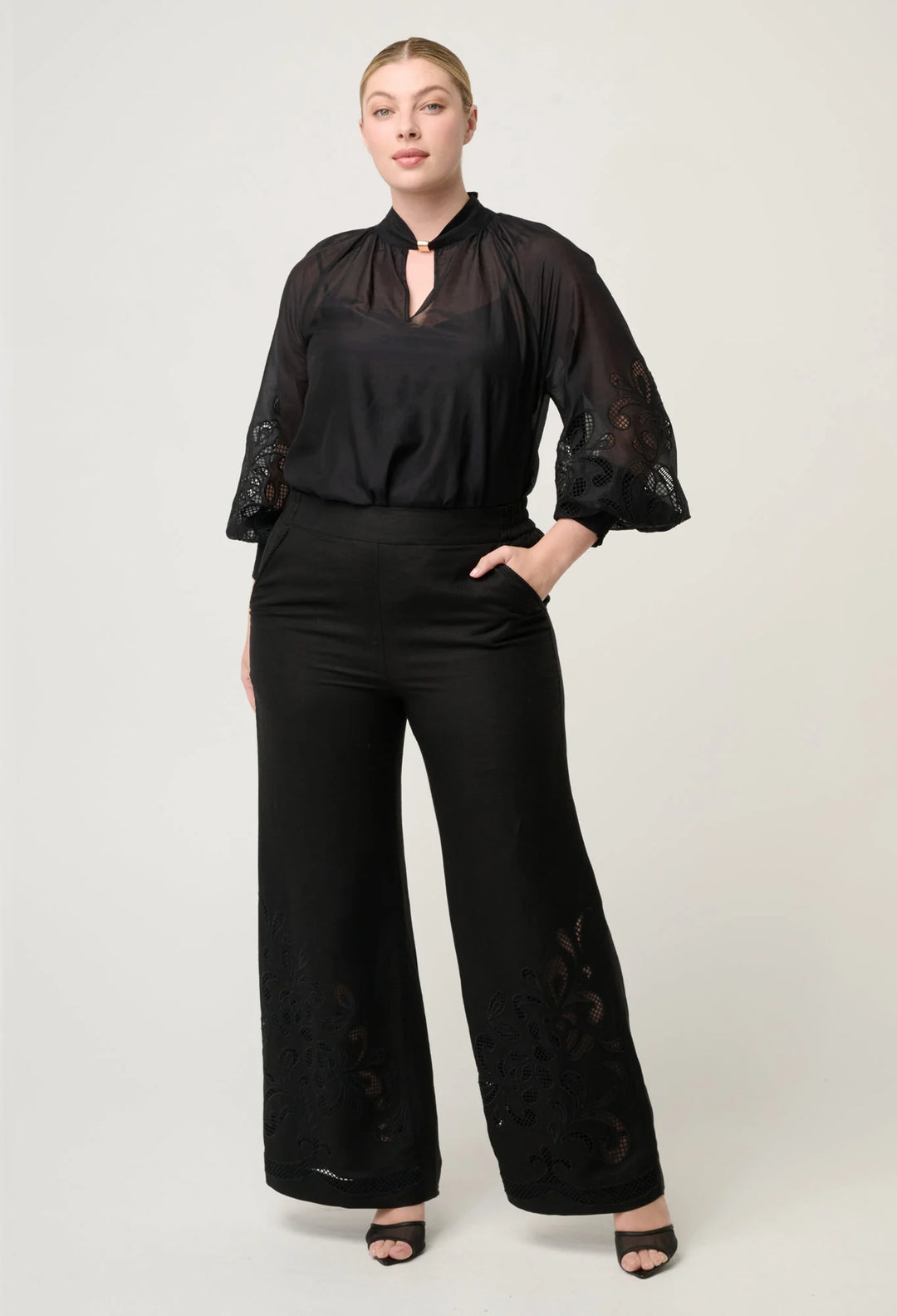 OnceWas Simona Cotton Silk Embroided Blouse - Black - Shop 9