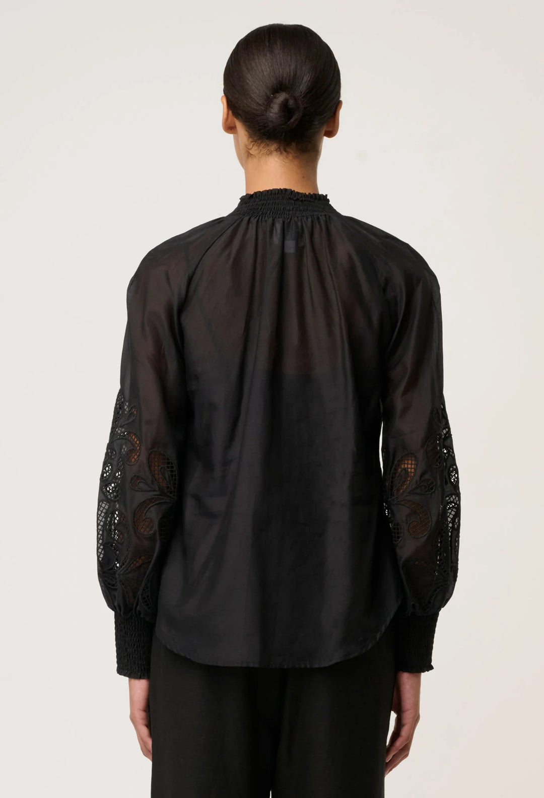 OnceWas Simona Cotton Silk Embroided Blouse - Black - Shop 9