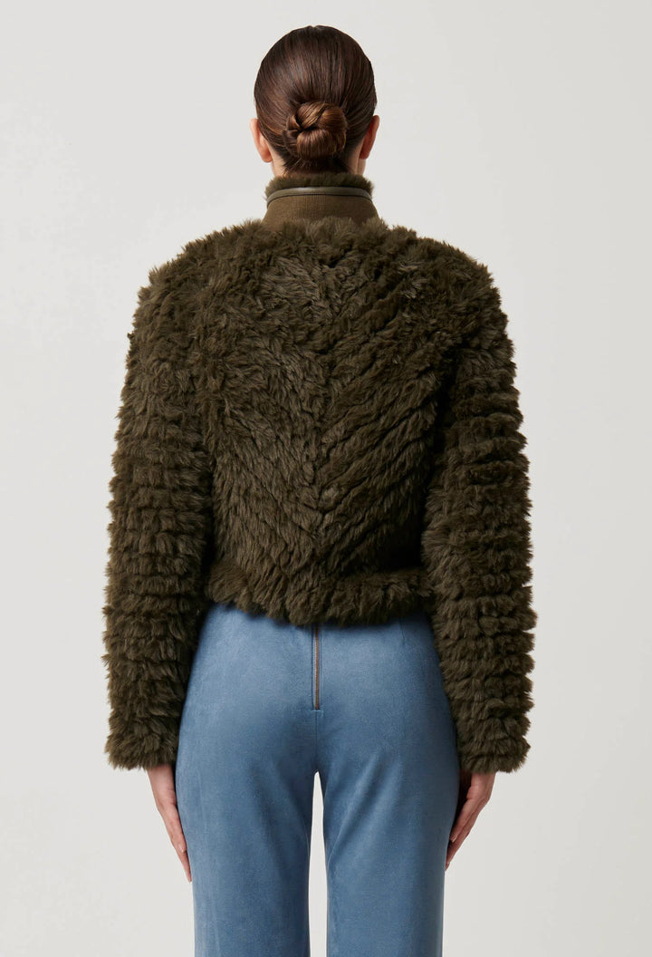 OnceWas Sybil Chevron Faux Fur Bomber - Moss - Shop 9