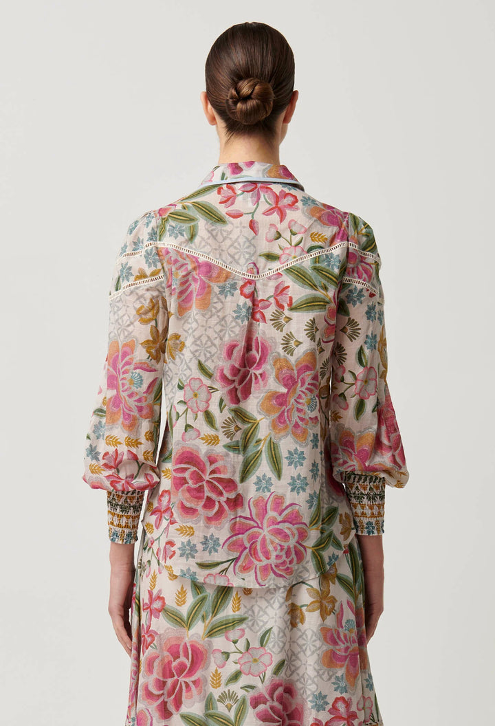 OnceWas Wren Lace Cotton Slub Shirt - Azalea Fields - Shop 9