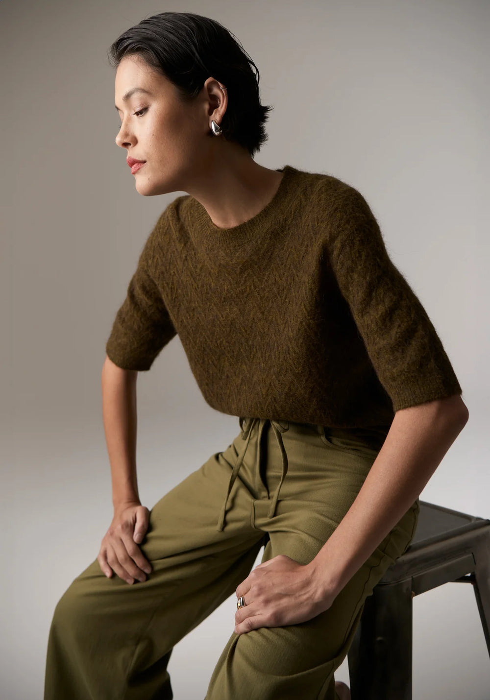 Pol Astrid Tee Pointelle - Khaki - Shop 9