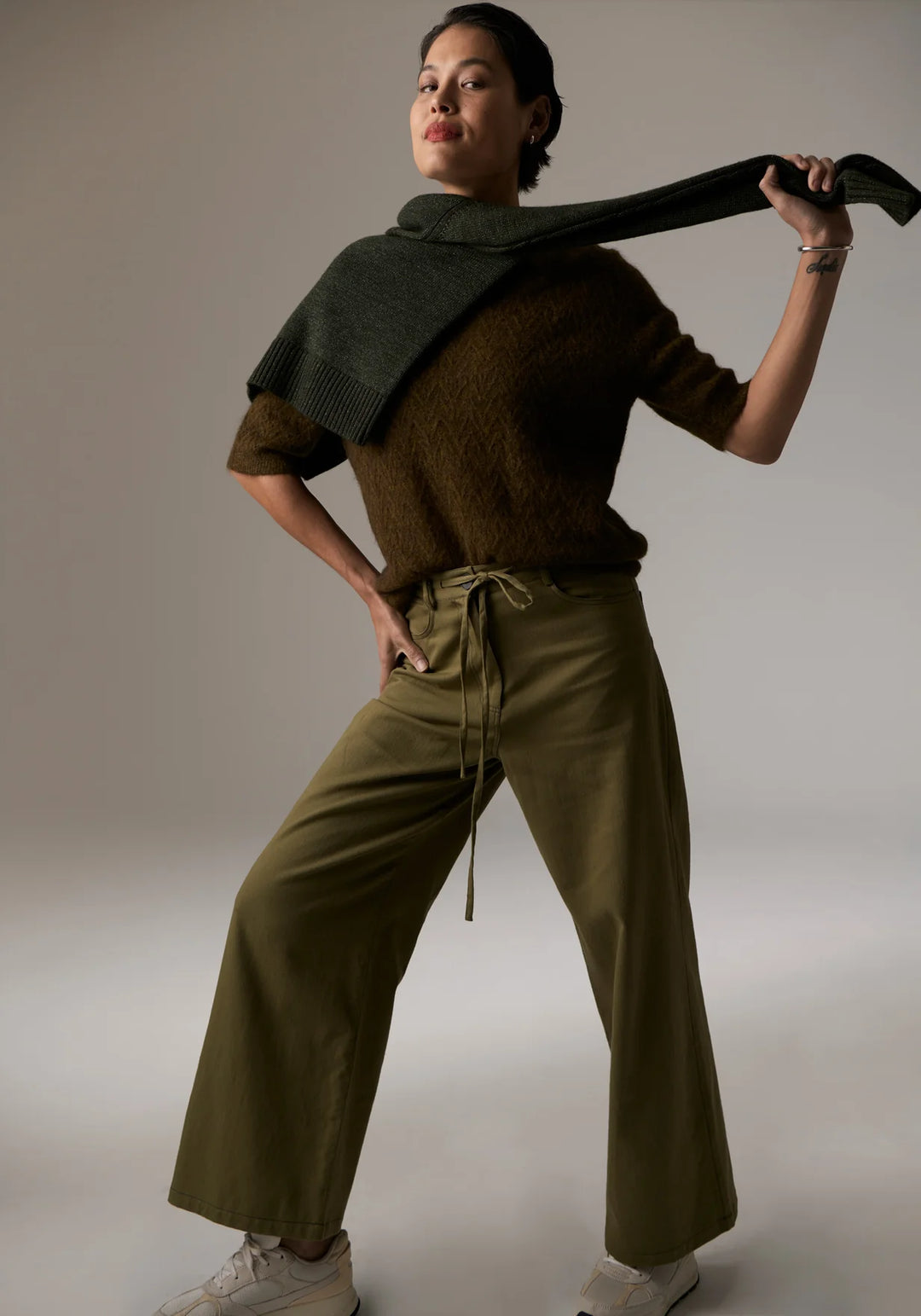 Pol Astrid Tee Pointelle - Khaki - Shop 9