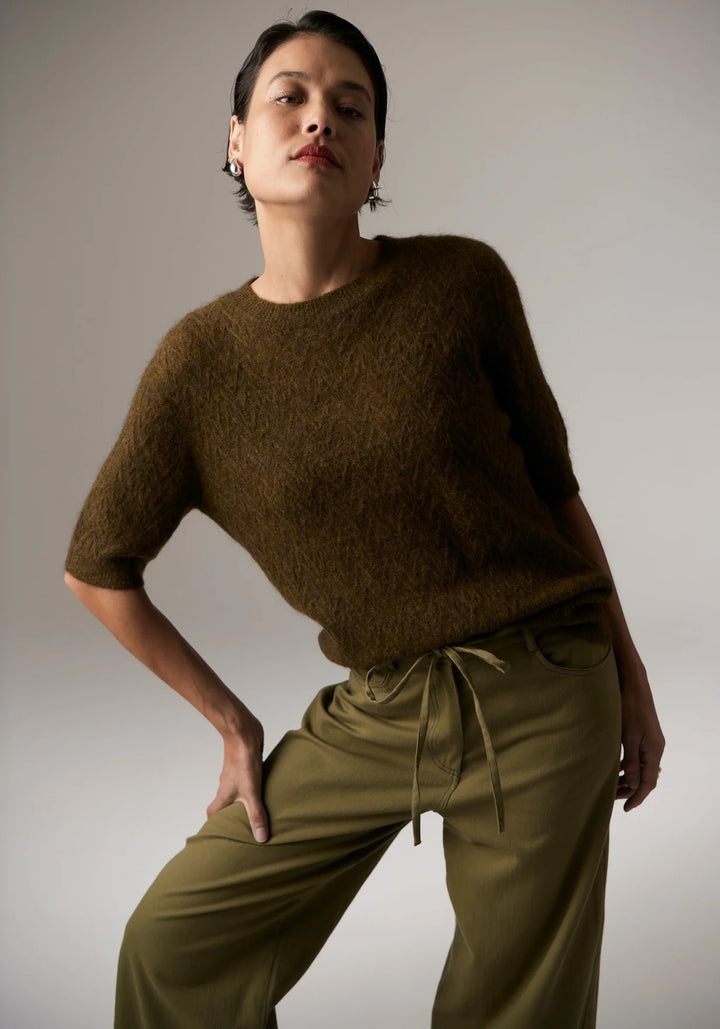 Pol Astrid Tee Pointelle - Khaki - Shop 9