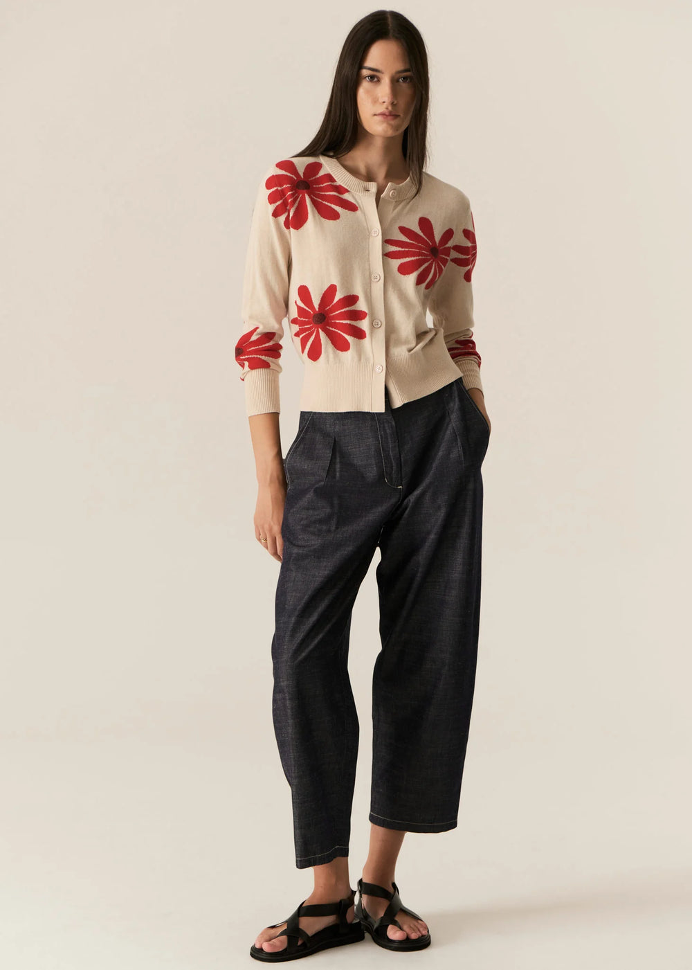 Pol Daisy Cardigan - Ecru/Red - Shop 9