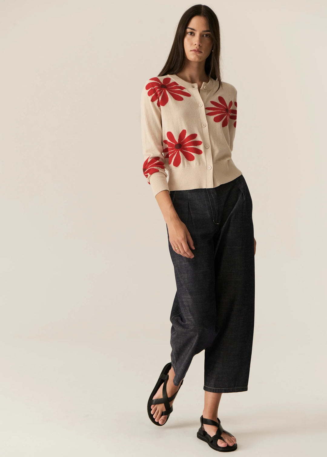Pol Daisy Cardigan - Ecru/Red - Shop 9