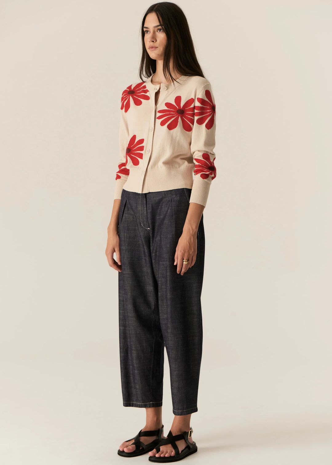 Pol Daisy Cardigan - Ecru/Red - Shop 9