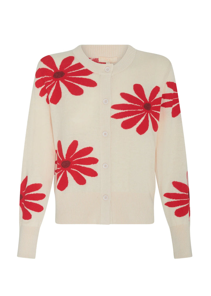 Pol Daisy Cardigan - Ecru/Red - Shop 9