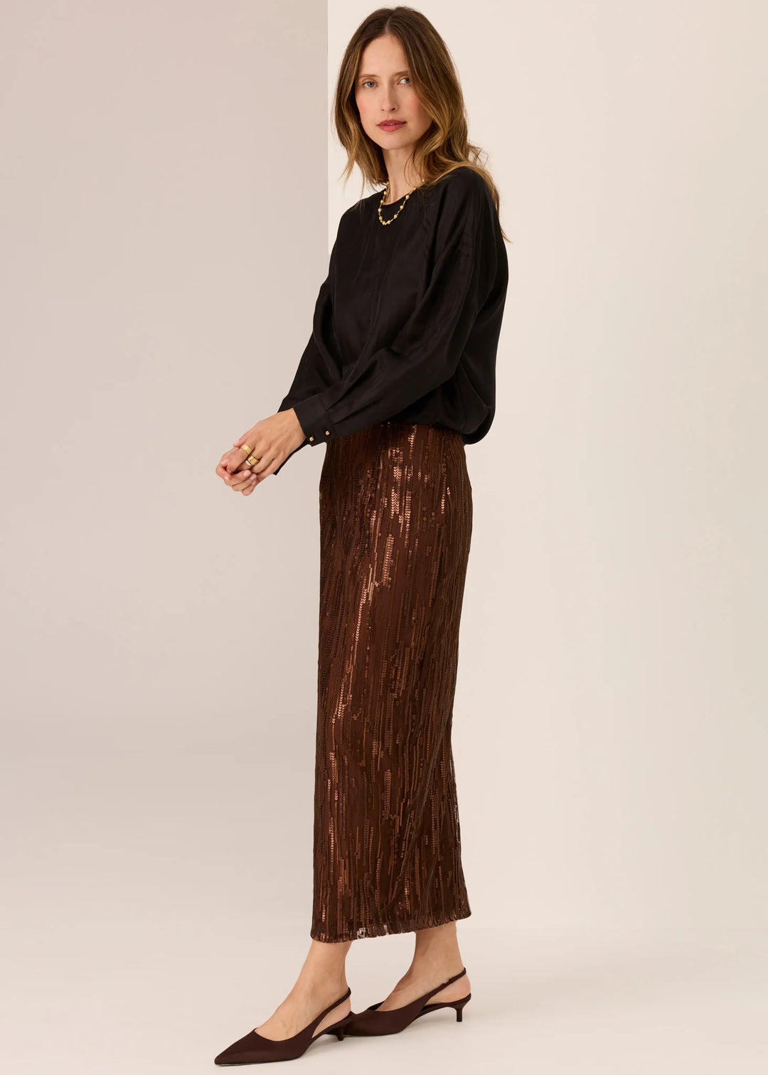 Pol Sequence Beaded Skirt - Choc - Shop 9
