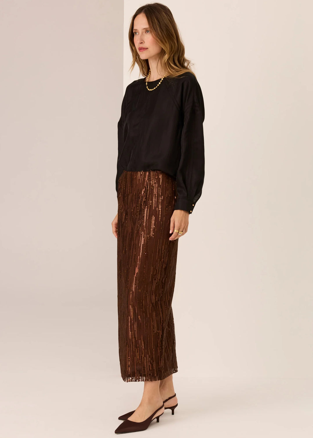 Pol Sequence Beaded Skirt - Choc - Shop 9