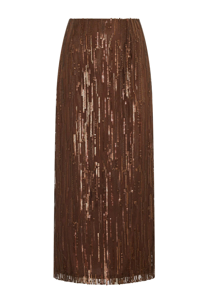 Pol Sequence Beaded Skirt - Choc - Shop 9