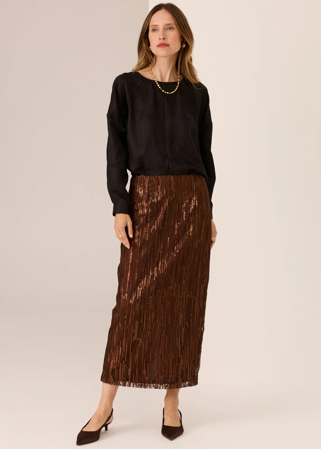 Pol Sequence Beaded Skirt - Choc - Shop 9