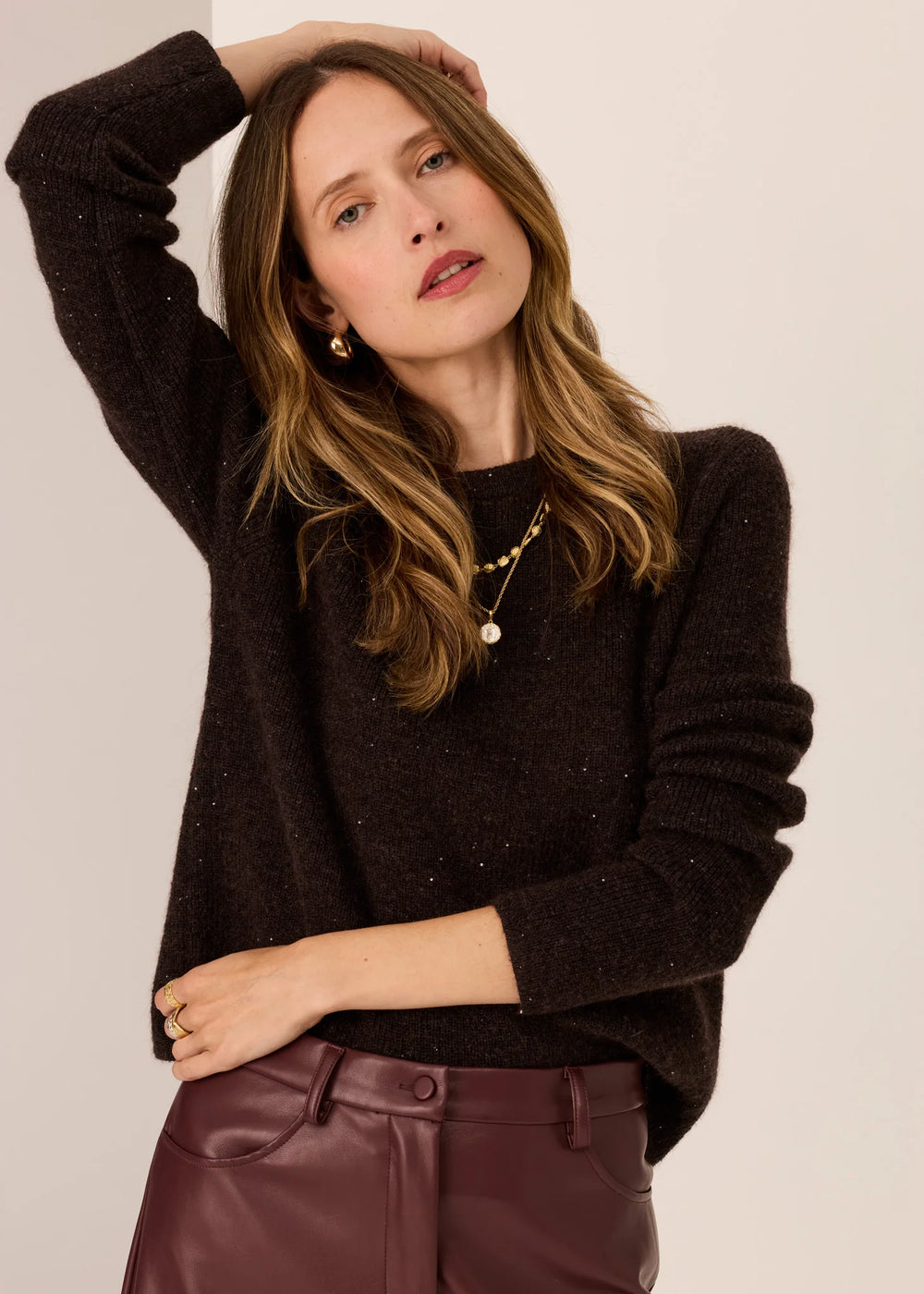 Pol Zane Knit Bay Sequin - Choc - Shop 9