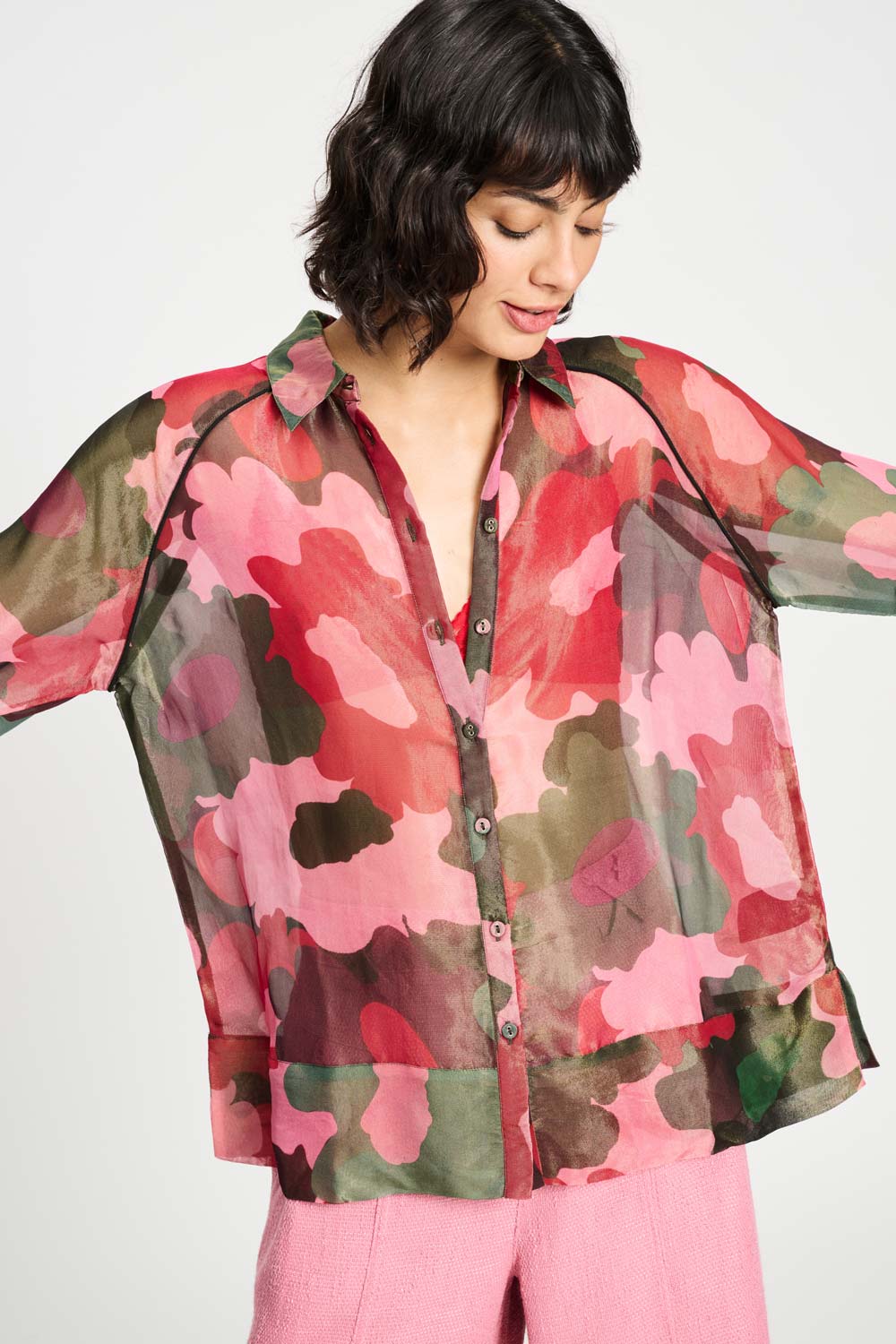 Pom Abstract Flower Shimmer Blouse - Shop 9