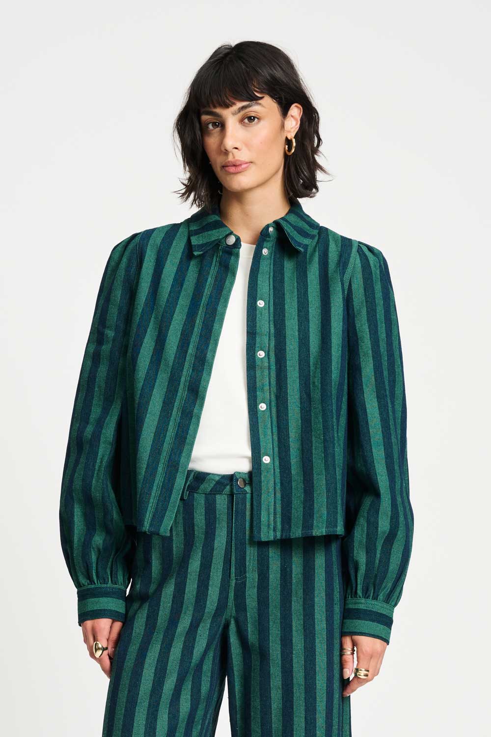 Pom Denim Striped Blouse