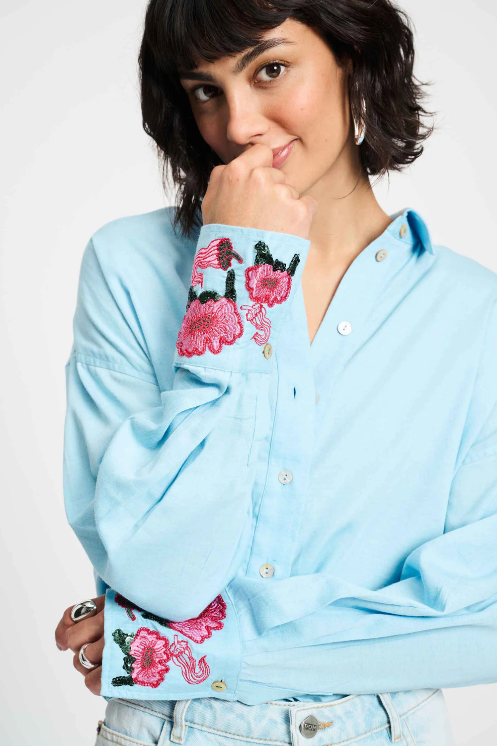 Pom Melange Blouse - Sky Blue - Shop 9
