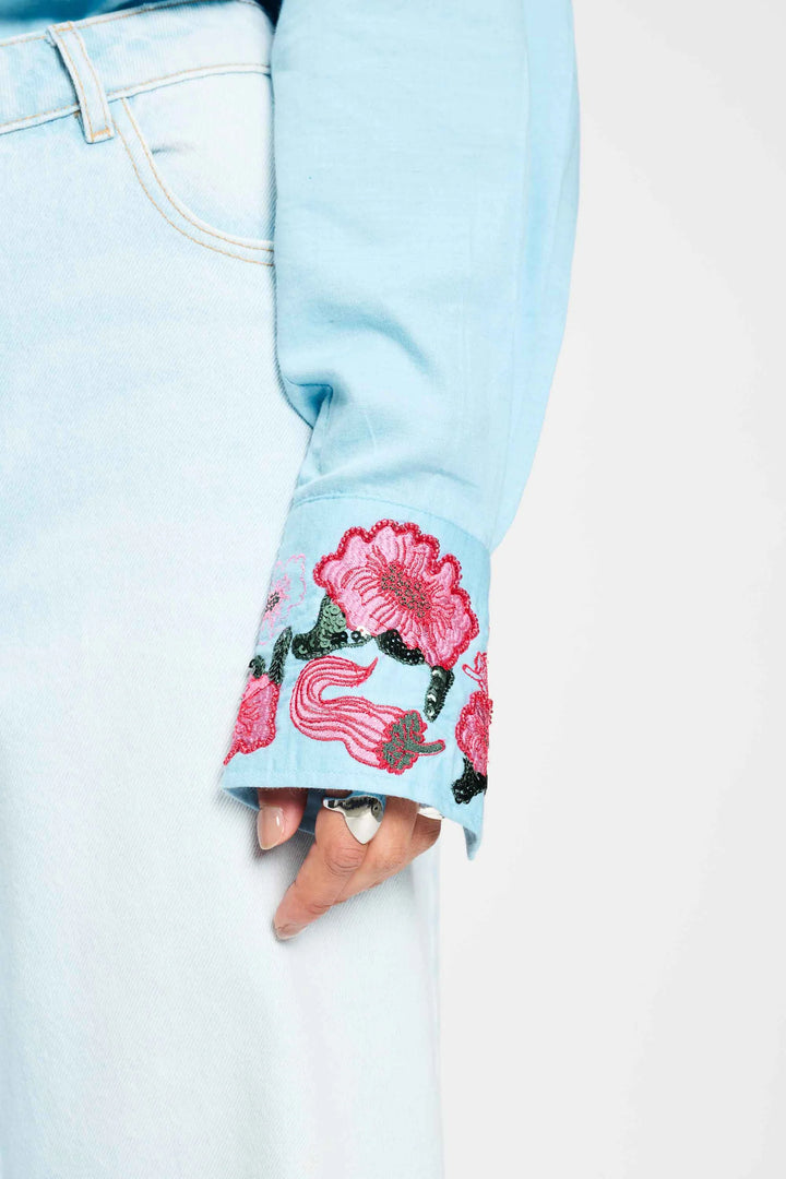 Pom Melange Blouse - Sky Blue - Shop 9