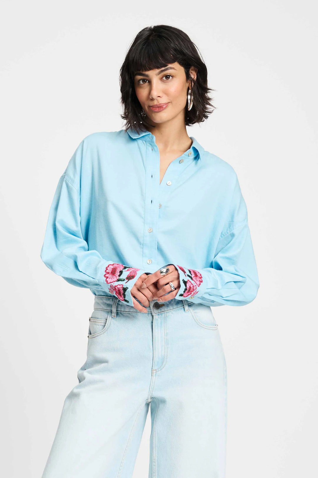 Pom Melange Blouse - Sky Blue - Shop 9