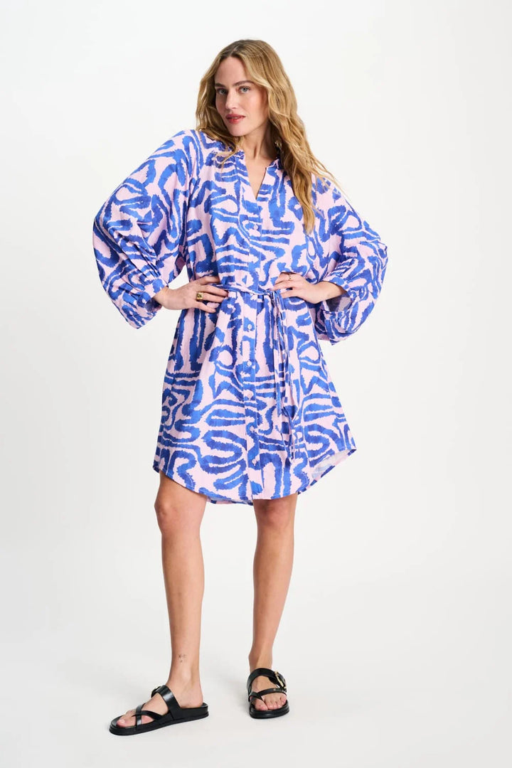 Pom Amsterdam Dress Waves Pink Linen - Shop 9