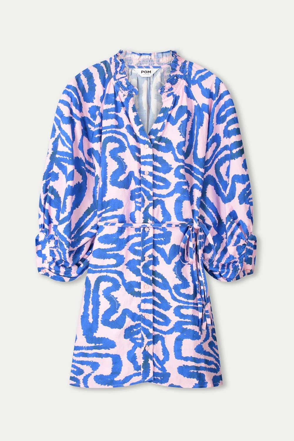 Pom Amsterdam Dress Waves Pink Linen - Shop 9