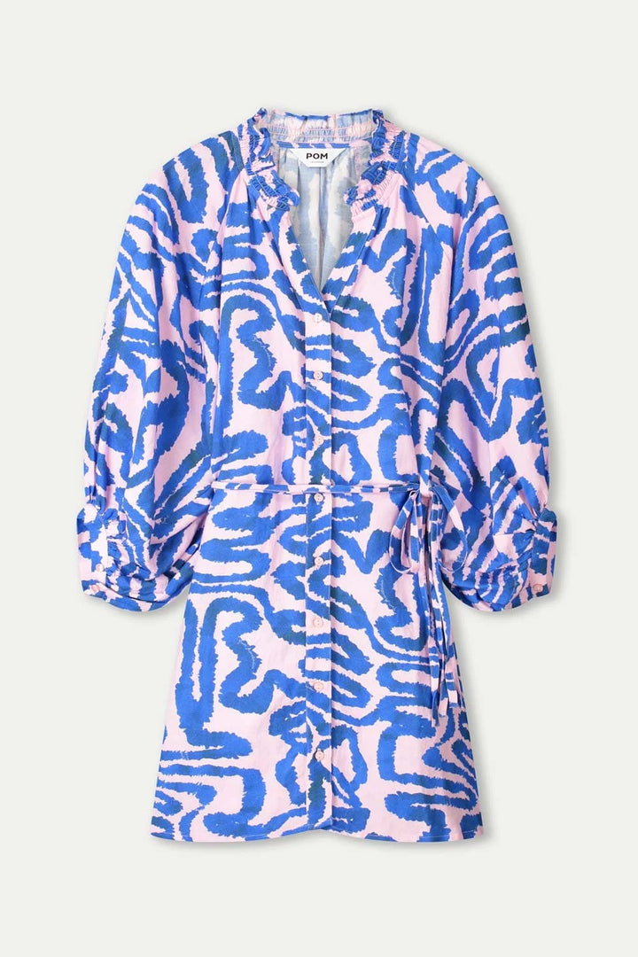 Pom Amsterdam Dress Waves Pink Linen - Shop 9