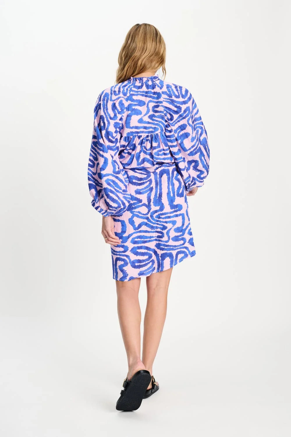 Pom Amsterdam Dress Waves Pink Linen - Shop 9