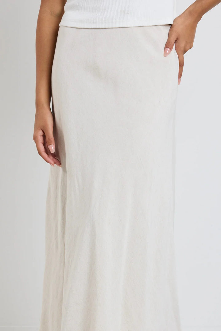 RE:UNION Label Lagos Natural Linen Floaty Bias Cut Maxi Skirt - Shop 9