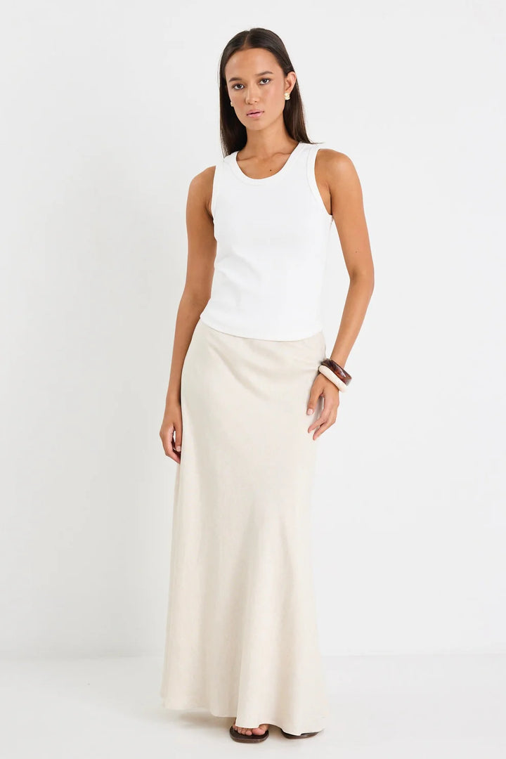 RE:UNION Label Lagos Natural Linen Floaty Bias Cut Maxi Skirt - Shop 9