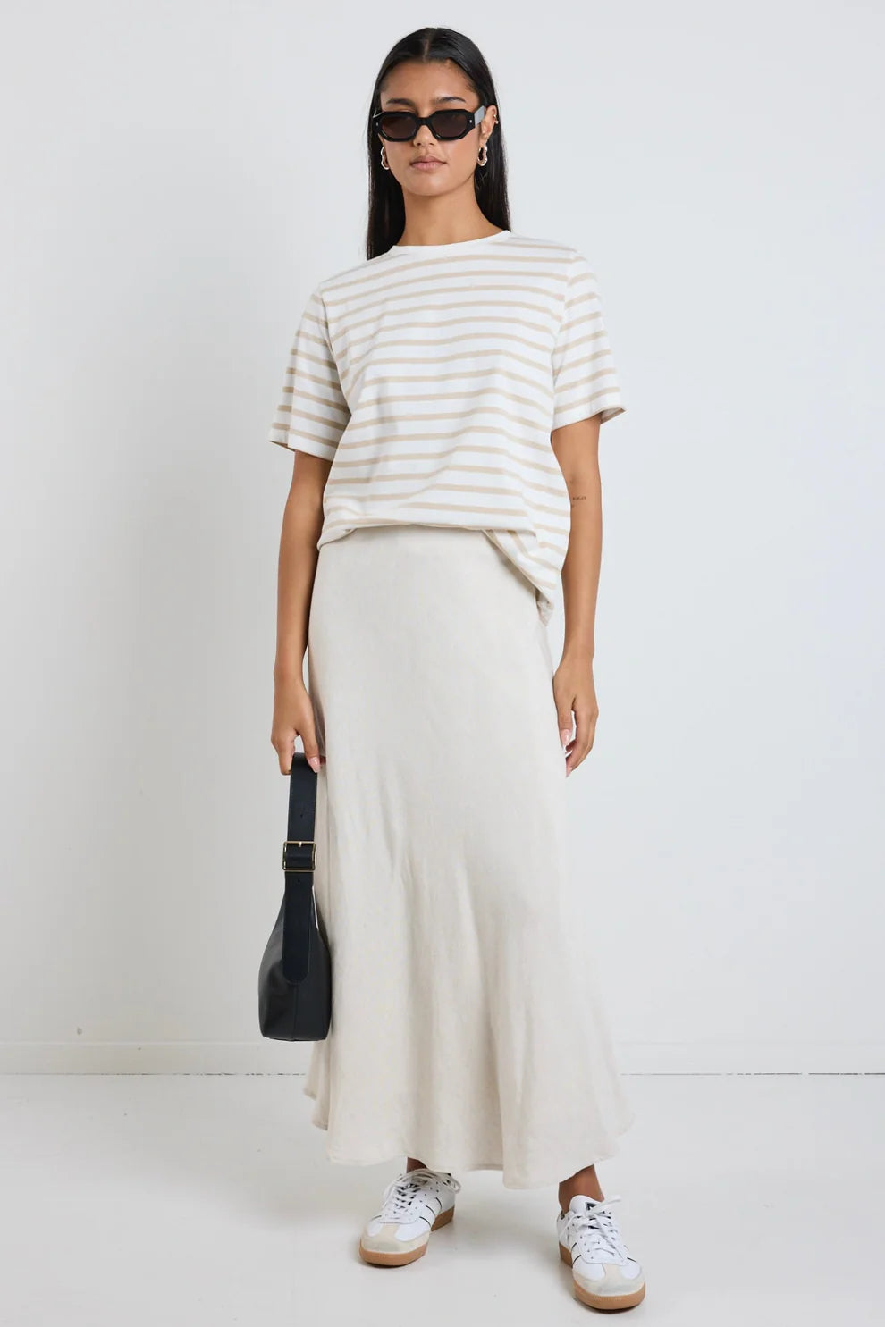 RE:UNION Label Lagos Natural Linen Floaty Bias Cut Maxi Skirt - Shop 9