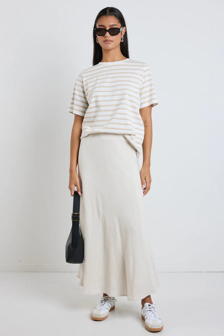 RE:UNION Label Lagos Natural Linen Floaty Bias Cut Maxi Skirt - Shop 9