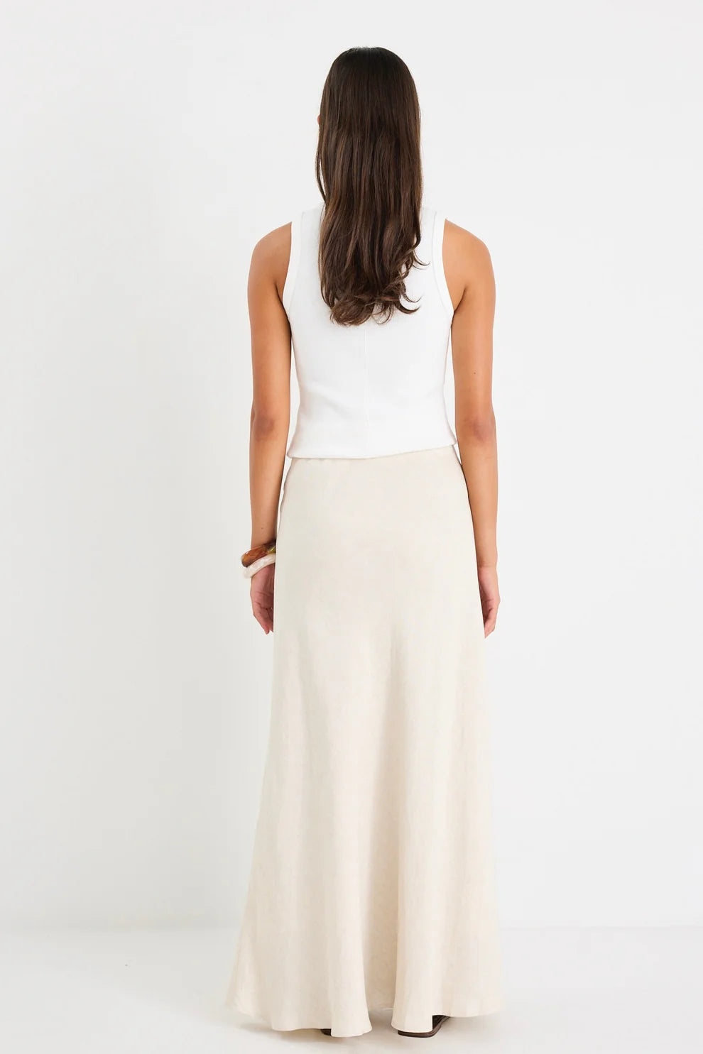 RE:UNION Label Lagos Natural Linen Floaty Bias Cut Maxi Skirt - Shop 9