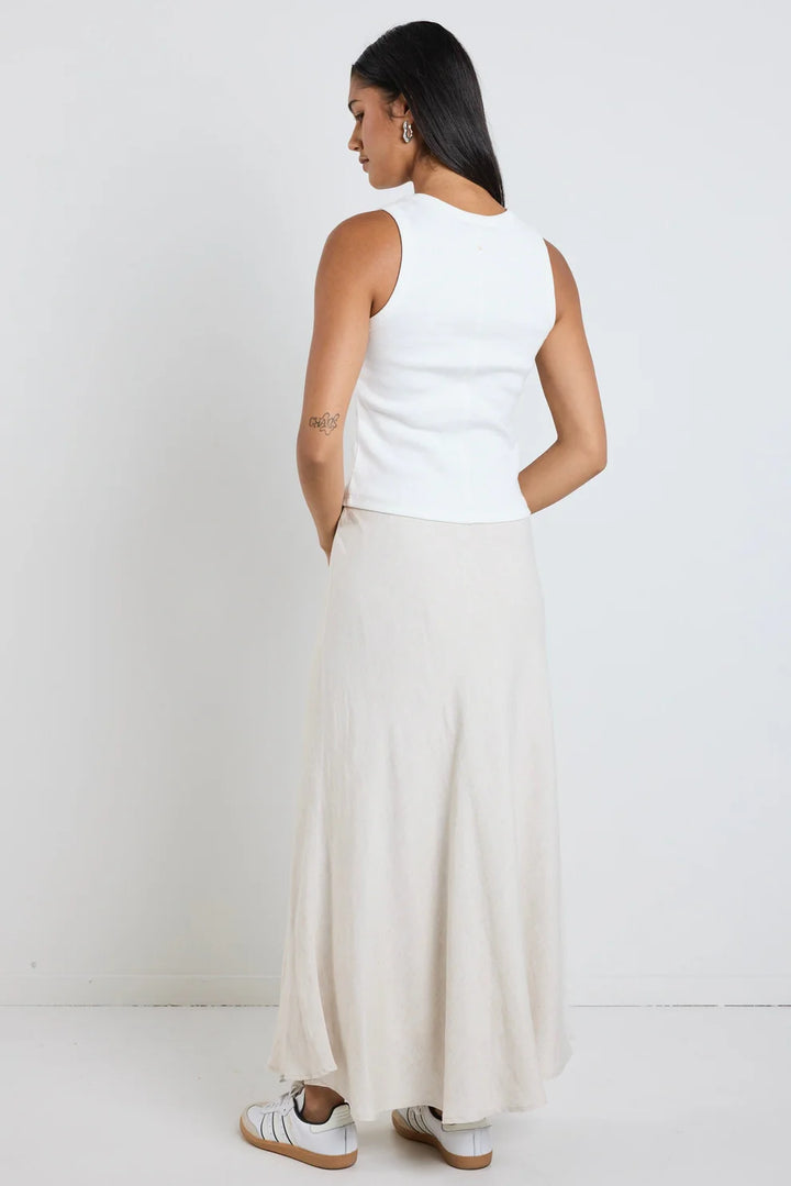 RE:UNION Label Lagos Natural Linen Floaty Bias Cut Maxi Skirt - Shop 9