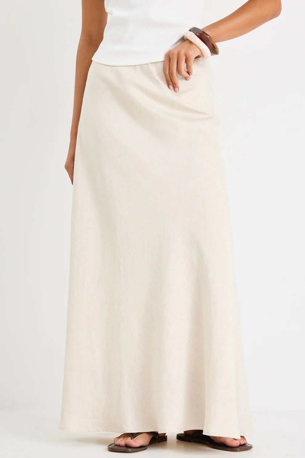 RE:UNION Label Lagos Natural Linen Floaty Bias Cut Maxi Skirt - Shop 9