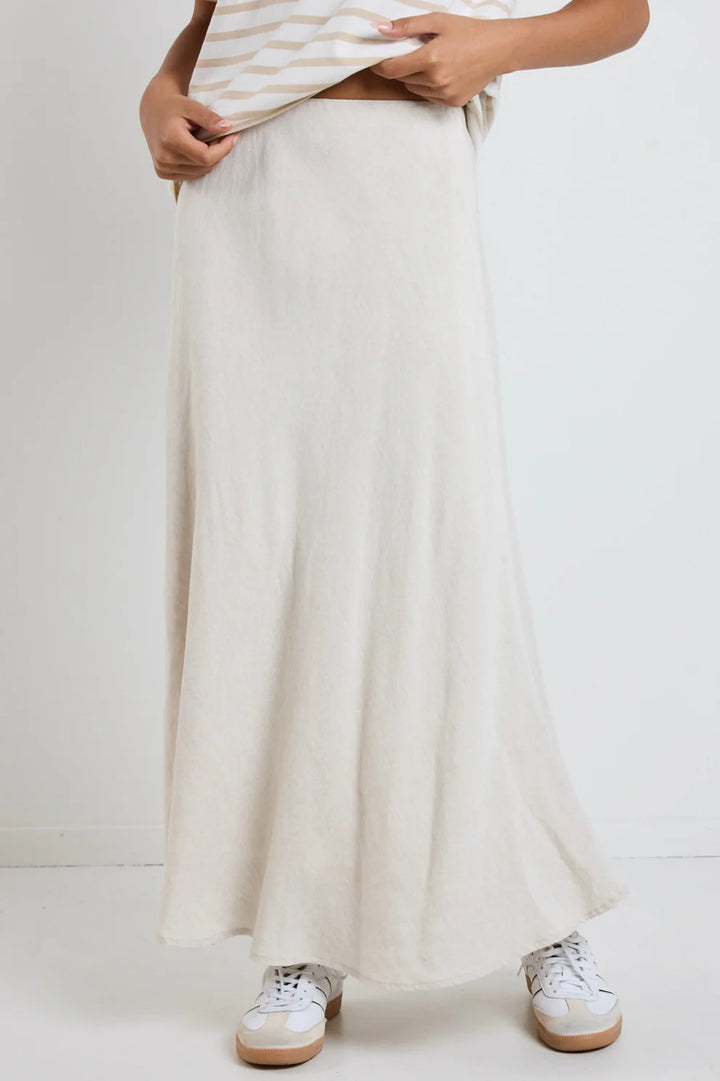 RE:UNION Label Lagos Natural Linen Floaty Bias Cut Maxi Skirt - Shop 9