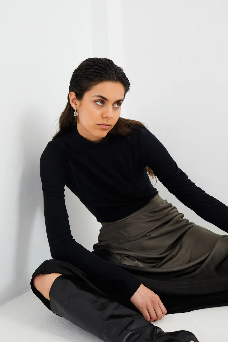 Rabens Saloner Ellery Coastal Bias Slim Skirt - Asphalt - Shop 9
