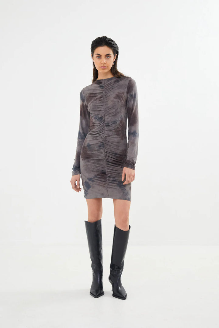 Rabens Saloner Isi Mixture Gather Short Dress - Asphalt - Shop 9