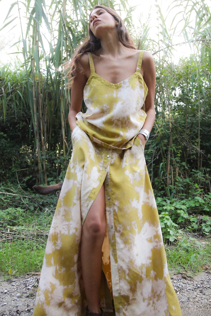 Rabens Saloner Natja Button Skirt - Golden Mustard Combo - Shop 9