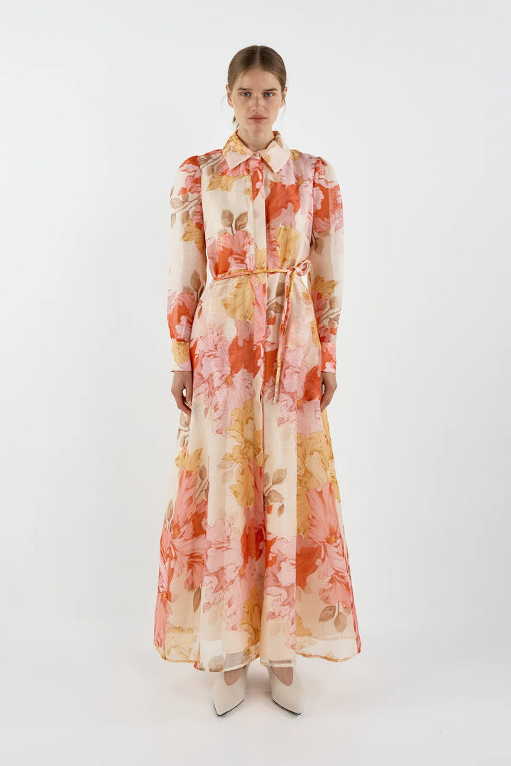 Sofia Irina Julie Maxi Shirt Dress - Red / Pink Floral - Shop 9